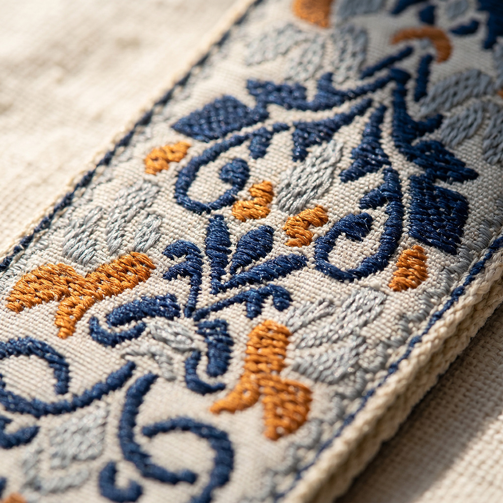 Beige‑Blue Vintage Embroidered - Musical Instrument Band ulasan dan harga